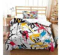 ENYISIYULO Bedding Set Graffiti 3D Print Duvet Quilt Cover Artistic Graffiti Soft Microfiber Quilt Cover Decor with Pillowcase For Boys Girls Women Men Single（135x200cm）