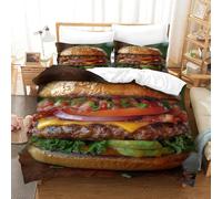 ENYISIYULO Bedding Set Hamburger 3D Print Duvet Quilt Cover Delicious Burger Soft & Cosy Breathable Comforter Covers for Kids Girls Boys Adults Bedroom Single（140x200cm）