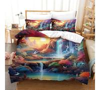 ENYISIYULO Bedding Set Waterfall Wonderland 3D Print Duvet Quilt Cover Amazing Waterfall Ultra Soft Microfiber with Zipper Unique Design for Teens And Adults Bedroom Double(200x200cm)