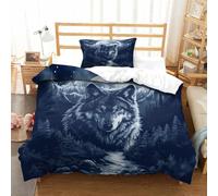 ENYISIYULO Bedding Set Wolf 3D Print Duvet Quilt Cover Artistic Wolf Soft & Cosy Breathable Comforter Covers for Teens And Adults Bedroom Single(135x200cm)