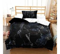 ENYISIYULO Black Panther 3D Printed Quilt Cover 2 Pieces Bedding Set Soft Easy Care with Zipper Closure,Pillowcases for Teens And Adults Single(135x200cm)