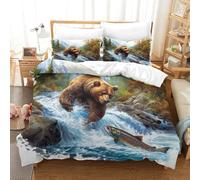 ENYISIYULO Brown Bear 3D Printed Comforter Cover Set Duvet Cover Bedding Set for Kids Teens Boys Room Decor Microfiber Quilt Cover 3 Pcs with Pillow Case Hidden Zipper Super King（260x220cm）