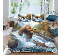 ENYISIYULO Brown Bear Duvet Cover Set 3 PCS Hotel Quality Quilt Cover Bedding Bed Covers with Pillowcases with Zipper Closure Ultra Soft Hypoallergenic Microfiber King（220x240cm）
