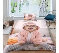 ENYISIYULO Cat Wearing Pajamas Duvet Cover 3 PCS Hotel Quality Quilt Cover Bedding Set Bed Covers with Pillowcases with Zipper Closure Ultra Soft Hypoallergenic Microfiber Single(135x200cm)