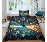 ENYISIYULO Clock Duvet Cover 3 PCS Hotel Quality Quilt Cover Bedding Sets Bed Covers with Pillowcases with Zipper Closure Ultra Soft Hypoallergenic Microfiber Single（135x200cm）