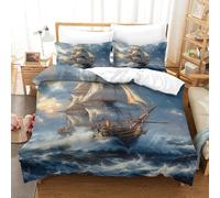 ENYISIYULO Comforter Cover Set Sailboat 3D Print Duvet Quilt Cover Artistic Sailing Ship Soft & Cosy Breathable Comforter Covers for Kids Boys Teens Youth Single（140x200cm）