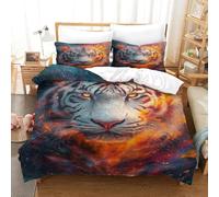 ENYISIYULO Comforter Cover Set White Tiger 3D Print Duvet Quilt Cover Artistic Tiger Soft & Cosy Breathable Comforter Covers For Boys Girls Women Men Double(200x200cm)
