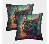ENYISIYULO Cushion Covers Amazing Cat Pack of 2 Square Decorative Throw Pillow Case Cover Kitten for Couch Sofa Bed Living Room Bedroom 50x50cm