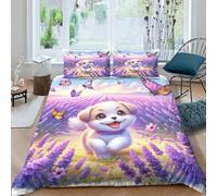 ENYISIYULO Cute Dog Duvet Cover Set 3 PCS Hotel Quality Quilt Cover Bedding Set Bed Covers with Pillowcases with Zipper Closure Ultra Soft Anti Allergic Microfiber King（220x240cm）