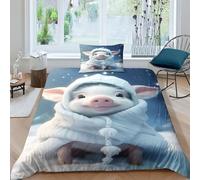 ENYISIYULO Cute Pig 3D Printed Bedding Sets Duvet Coverfor Kid Teens Boys And Girls Man Quilt Cover 3 Pcs With Pillow Cases Easy Care Anti-Allergic Soft And Smooth Single（135x200cm）