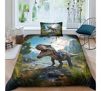 ENYISIYULO Dinosaur 3D Printed Duvet Cover SetQuilt Cover Easy Care Bed Linen Soft Cosy 3 Pcs Bedding Sets Pillowcases for Kid Teens Boys And Girls Man Single（135x200cm）