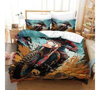 ENYISIYULO Duvet Cover Dirt Bike 3D Print Duvet Quilt Cover Motorcycle Ultra Soft Microfiber with Zipper Unique Design for Kids Girls Boys Adults Bedroom Single(140x200cm)