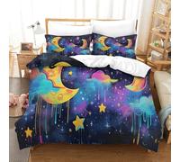 ENYISIYULO Duvet Cover Moon And Stars 3D Print Duvet Quilt Cover Artistic Moon And Stars Ultra Soft Microfiber with Zipper Unique Design for Kids Girls Boys Adults Bedroom Double（200x200cm）