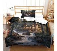 ENYISIYULO Duvet Cover Mountain Cottage 3D Print Duvet Quilt Cover Mountain Cabin Soft Microfiber Quilt Cover Decor with Pillowcase for Teens And Adults Bedroom Single（135x200cm）