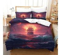 ENYISIYULO Duvet Cover Sailboat 3D Print Duvet Quilt Cover Artistic Sailing Ship Soft & Cosy Breathable Comforter Covers For Boys Girls Women Men King(220x240cm)