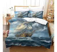 ENYISIYULO Duvet Cover Sailboat 3D Print Duvet Quilt Cover Artistic Sailing Ship Ultra Soft Microfiber with Zipper Unique Design for Kids Boys Teens Youth King(220x240cm)