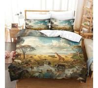 ENYISIYULO Duvet Cover Set Animal World 3D Print Duvet Quilt Cover Grassland Animals Soft & Cosy Breathable Comforter Covers For Boys Girls Women Men Double（200x200cm）