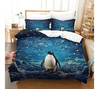 ENYISIYULO Duvet Cover Set Cute Penguin 3D Print Duvet Quilt Cover Star Night Penguin Ultra Soft Microfiber with Zipper Unique Design for Adults Kids Bedroom Single（140x200cm）