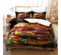 ENYISIYULO Duvet Cover Set Hamburger 3D Print Duvet Quilt Cover Delicious Burger Ultra Soft Microfiber with Zipper Unique Design for Kids Boys Teens Youth Double（200x200cm）