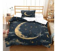 ENYISIYULO Duvet Cover Set Moon And Stars 3D Print Duvet Quilt Cover Artistic Moon And Stars Ultra Soft Microfiber with Zipper Unique Design For Boys Girls Women Men Single(135x200cm)