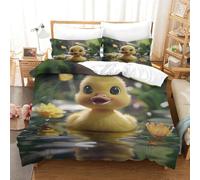 ENYISIYULO Duvet Cover Set Swimming Duck 3D Print Duvet Quilt Cover Cartoon Duck Ultra Soft Microfiber with Zipper Unique Design for Adults Kids Bedroom Single（140x200cm）