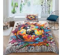 ENYISIYULO Football Duvet Cover Sets 3 PCS Hotel Quality Quilt Cover Bedding Set Bed Covers with Pillowcases with Zipper Closure Breathable Stylish Comforter Single(135x200cm)