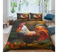 ENYISIYULO Gallic Chicken Duvet Cover Set 3 PCS Hotel Quality Quilt Cover Bedding Set Bed Covers with Pillowcases with Zipper Closure Breathable Stylish Comforter Double(200x200cm)