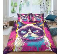 ENYISIYULO Grumpy Cat Duvet Cover Set 3 PCS Hotel Quality Quilt Cover Bed Sets Bed Covers with Pillowcases with Zipper Closure Breathable Stylish Comforter Double（200x200cm）