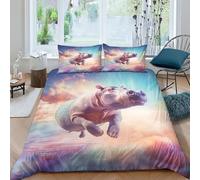 ENYISIYULO Hippo Duvet Cover Set 3 PCS Hotel Quality Quilt Cover Bedding Sets Bed Covers with Pillowcases with Zipper Closure Breathable Stylish Comforter Double（200x200cm）