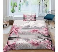 ENYISIYULO Japanese Cherry Duvet Cover Sets 3 PCS Hotel Quality Quilt Cover Bed Sets Bed Covers with Pillowcases with Zipper Closure Breathable Stylish Comforter Single(135x200cm)