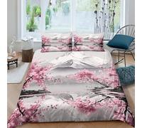 ENYISIYULO Japanese Cherry Duvet Cover Sets 3 PCS Hotel Quality Quilt Cover Bedding Sets Bed Covers with Pillowcases with Zipper Closure Ultra Soft Hypoallergenic Microfiber Double(200x200cm)