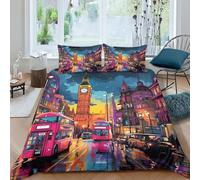 ENYISIYULO London Cityscape Duvet Cover Sets 3 PCS Hotel Quality Quilt Cover Bedding Set Bed Covers with Pillowcases with Zipper Closure Breathable Stylish Comforter Double(200x200cm)