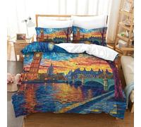 ENYISIYULO London Tower Bridge 3D Printed Duvet Cover Set 3 Pieces Bedding Set Soft Microfiber with Zipper Closure，Pillowcases for Kids Girls Boys Adults Bedroom Double（200x200cm）