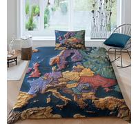 ENYISIYULO Map of Europe Duvet Cover 3 PCS Hotel Quality Quilt Cover Bed Sets Bed Covers with Pillowcases with Zipper Closure Hypoallergenic Soft Breathable Microfiber Single(135x200cm)