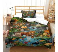 ENYISIYULO Microfiber Duvet Cover Set Jungle Animals Fade Resistant Duvet Cover Comforter Cover 2Pcs with Zipper Bedding Set for Bedroom, Guestroom Single（135x200cm）