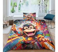 ENYISIYULO Monkey Duvet Cover Set 3 PCS Hotel Quality Quilt Cover Bed Sets Bed Covers with Pillowcases with Zipper Closure Ultra Soft Hypoallergenic Microfiber Single（135x200cm）