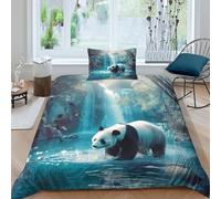 ENYISIYULO Panda 3D Printed Comforter Cover Set Duvet Cover Bedding Set for Kids Teens Boys Room Decor Microfiber Quilt Cover 3 Pcs with Pillow Case Hidden Zipper Single(135x200cm)