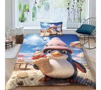 ENYISIYULO Penguin Duvet Cover 3 PCS Hotel Quality Quilt Cover Bedding Bed Covers with Pillowcases with Zipper Closure Hypoallergenic Soft Breathable Microfiber Single（135x200cm）