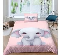 ENYISIYULO Pink Elephant Duvet Cover 3 PCS Hotel Quality Quilt Cover Bedding Set Bed Covers with Pillowcases with Zipper Closure Breathable Stylish Comforter Single（135x200cm）