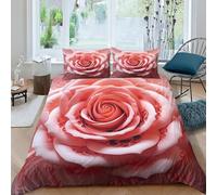 ENYISIYULO Pink Rose Duvet Cover Set 3 PCS Hotel Quality Quilt Cover Bedding Sets Bed Covers with Pillowcases with Zipper Closure Ultra Soft Anti Allergic Microfiber King（220x240cm）