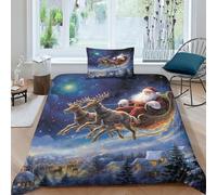 ENYISIYULO Santa Claus Duvet Cover 3 PCS Hotel Quality Quilt Cover Bedding Set Bed Covers with Pillowcases with Zipper Closure Ultra Soft Hypoallergenic Microfiber Single(135x200cm)