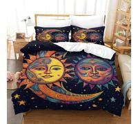 ENYISIYULO Sun, Moon, Stars Duvet Cover 3 PCS Hotel Quality Quilt Cover Bedding Sets Bed Covers with Pillowcases with Zipper Closure Hypoallergenic Soft Breathable Microfiber Single（140x200cm）