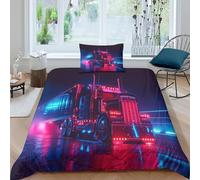 ENYISIYULO Truck 3D Printed Duvet Cover SetQuilt Cover Easy Care Bed Linen Soft Cosy 3 Pcs Bedding Sets Pillowcases for Kid Teens Boys And Girls Man Single（135x200cm）