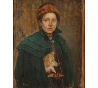 ENYLUFUT Famous Photo Canvas Image Canvas Print Artwork Self Portrait Holding a Dog By Louise Breslau Canvas Artwork for Hallway Decor 60x90cm