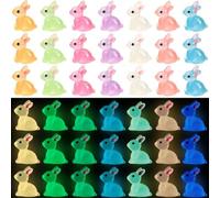 Enyoir 70pcs Mini Rabbits, 7 Colors Luminous Small Rabbits Figures Glow in Dark Resin Tiny Plastic Animals Bulk for Aquarium Fairy Garden Landscape DIY Decoration