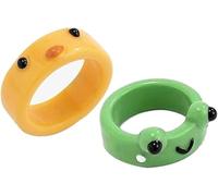 Enyolidimk 2 Pcs Cute Frog Chick Resin Rings Set For Women Girls 3d Animal Jewelry Ring Fashion Funny Personalized Cartoon Colorful Jewelry Gift For Party Birthday, Jewelry