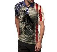 ENYY American Indian Tribal Feather Retro Pride Flag Polo Shirts for Men Adult Short Sleeve Casual Fashion Summer Sports Lapel Button Down Slim Fit Big and Tall Cotton Quick Dry Shirt Tops Red