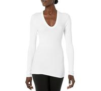 Enza Costa Women's Stretch Silk Rib Fitted Long Sleeve U-Neck Top T-Shirt, White, X-Small