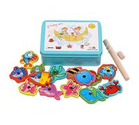 Enzege Magnetic Fishing Game Toys Set,Wooden Toys Magnetic Educational Fishing Game
