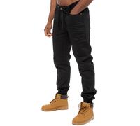 Mens Denim Cuffed Joggers Jeans | Enzo Designer Menswear - Black / 28W / Regular (32")